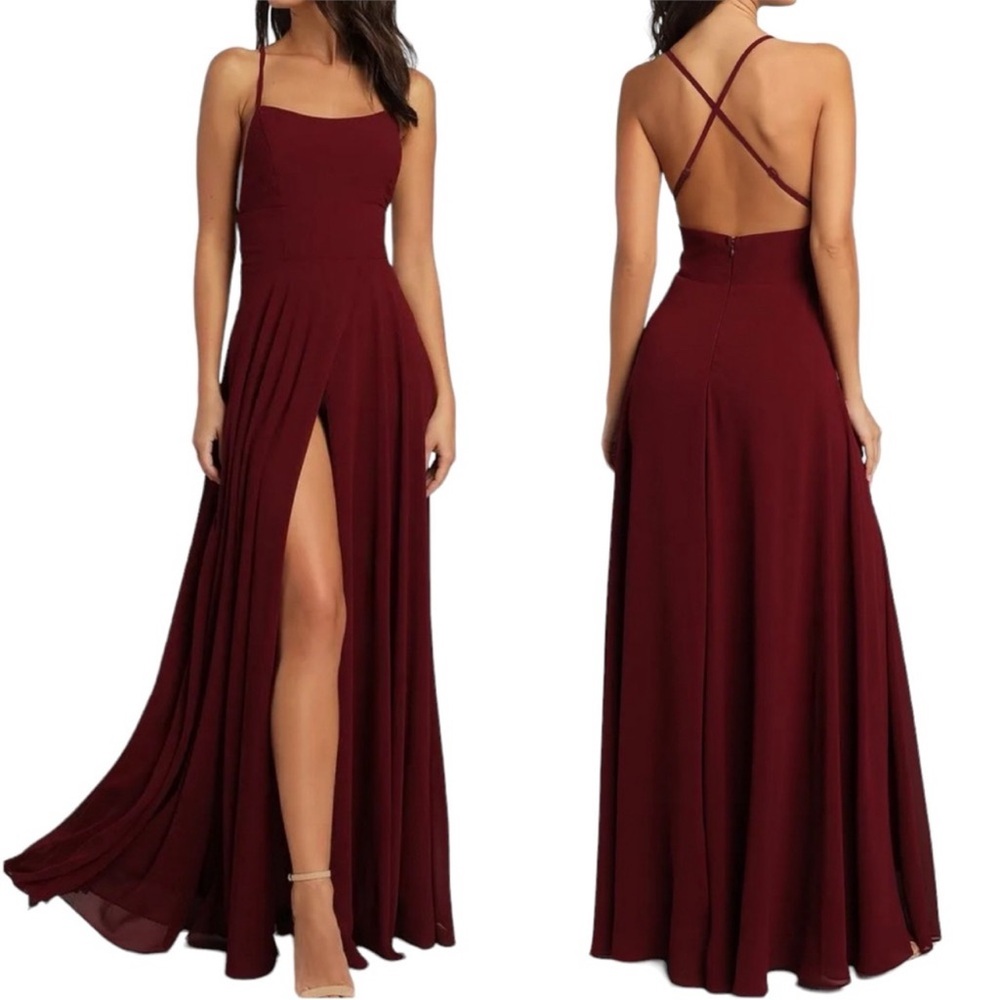 Lulus Dreamy Romance Burgundy Backless Maxi Dress Formal Wedding Prom